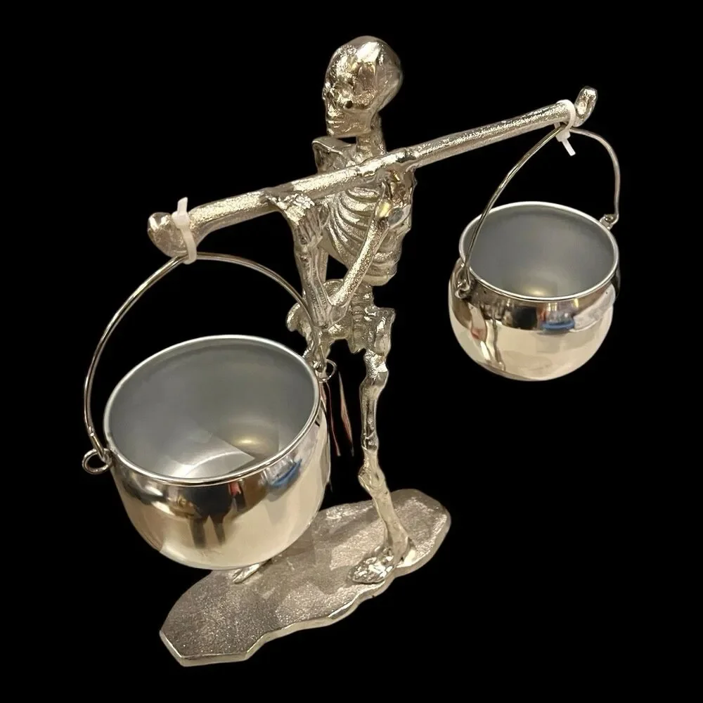 Martha Stewart Halloween Skeleton With Hanging Cauldron Bowls Silvertone